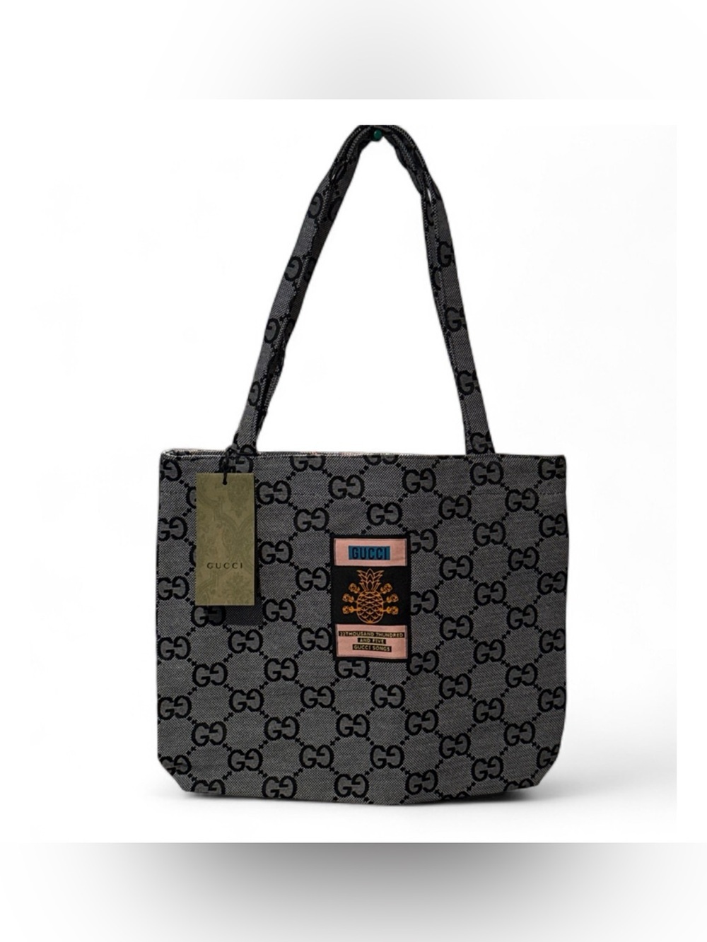 Gucci Beauty Gray & Black GG Monogram with Pineapple Patch Canvas Tote GWP NWT